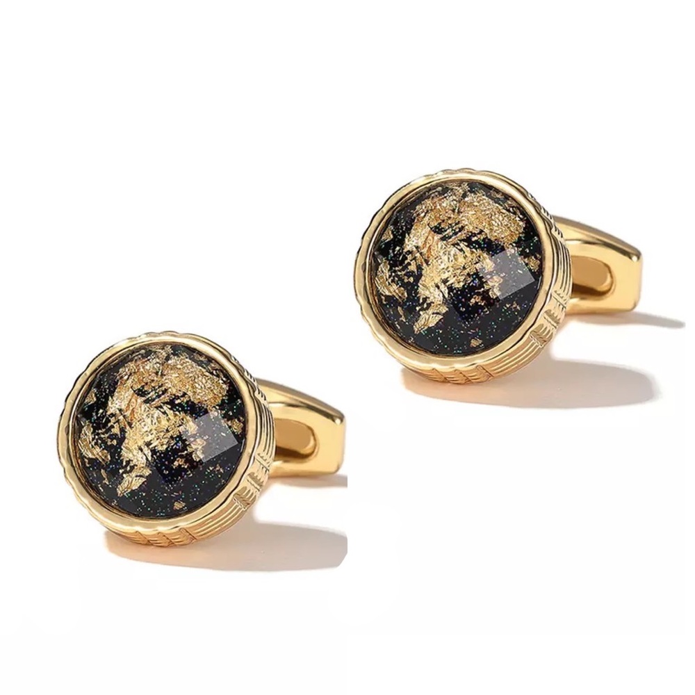 Stunning Black and Gold Starry Night Round Cufflinks